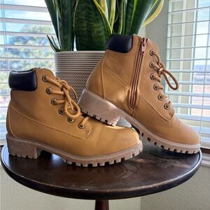 Madden Girl Tan Combat Boots with Black Accents